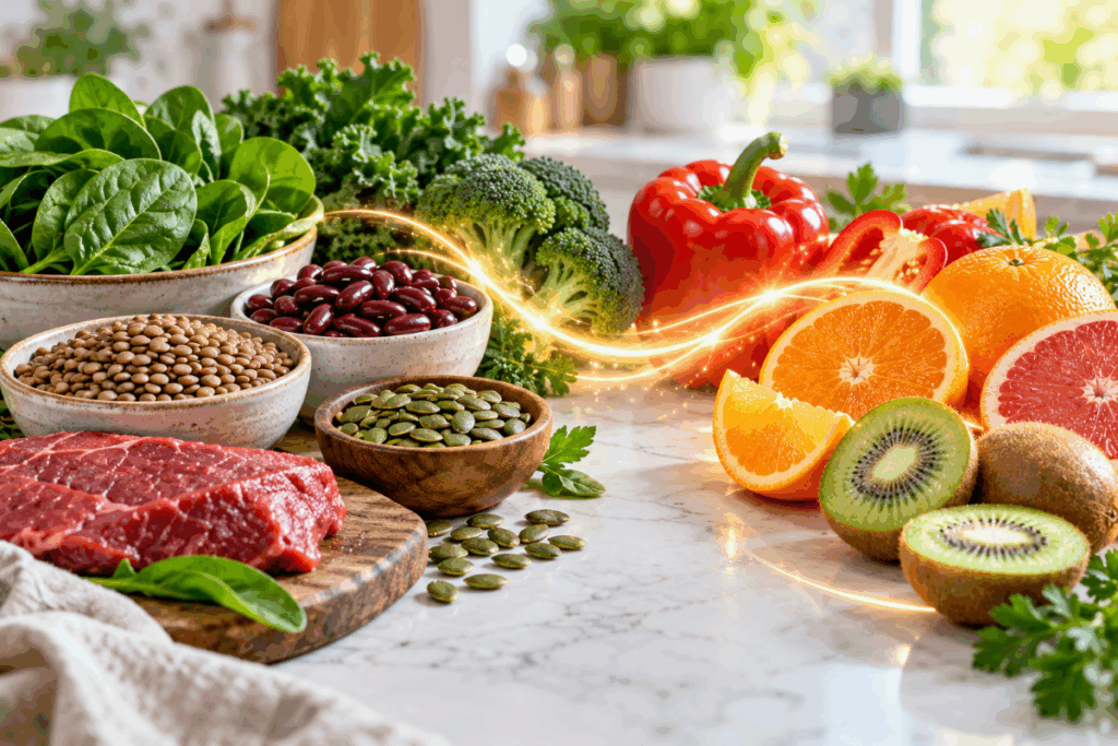 Železo a vitamín C: ako spolu súvisia a čo podporuje ich vstrebávanie